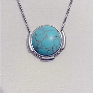 Silver and Turquoise Pendant Necklace, Adjustable Length